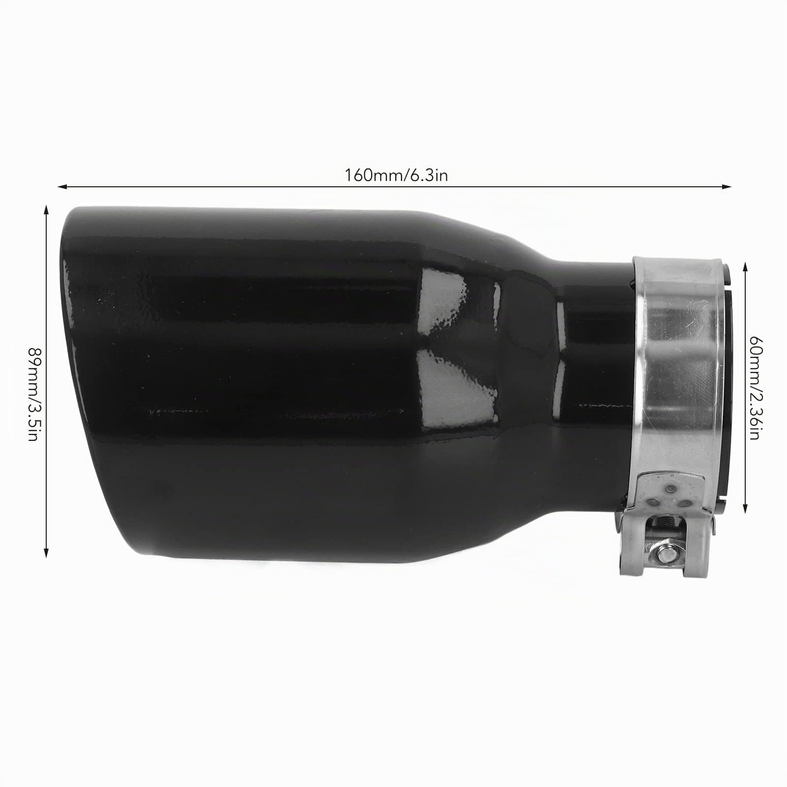 Aramox Terminale di Scarico, 160mm Punta di Scarico con Taglio Inclinato Ingresso Terminale di Scarico Auto 60mm Uscita 89mm Acciaio Inossidabile Nero per di Emissione