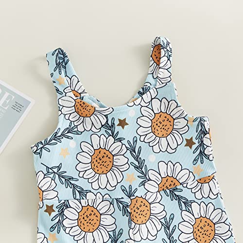 Bonangber Toddler Baby Girl Summer Sleeveless Romper Ribbed Floral Print Bell Bottoms Flared Pants Baby Girl Jumpsuit Overalls #TOP3
