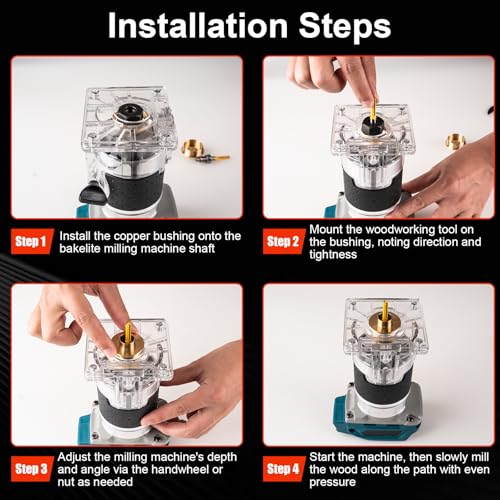 11Pcs Brass Router Bushing Guide Set, Router Template Guide with Lock Nut Adapter, Compatible with Porter Cable Style Router Sub-Bases, for Dovetailing, Cut Out Work & Woodworking Router Accessories - Thumbnail 5
