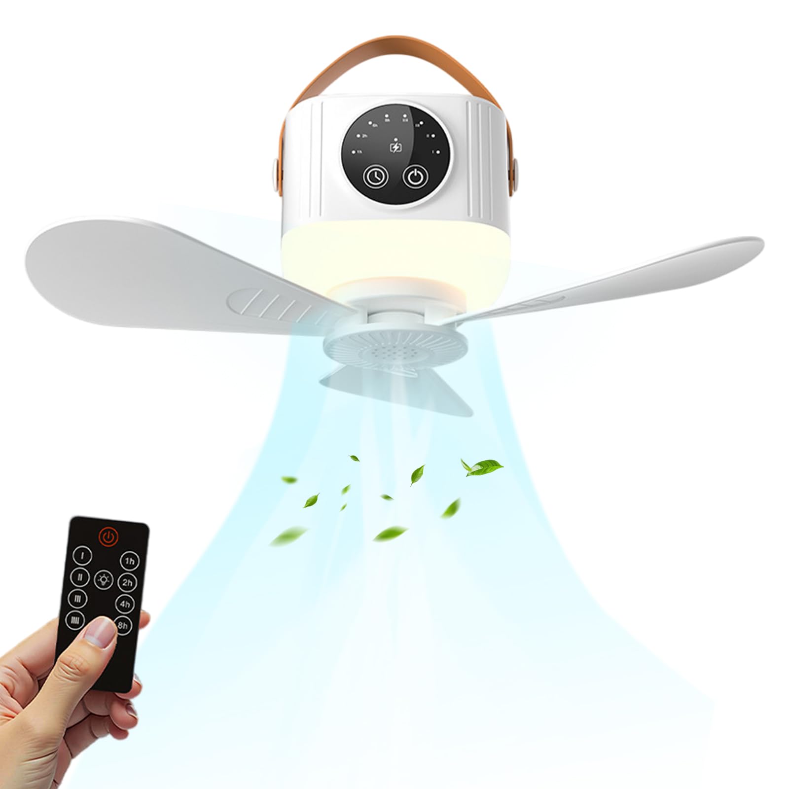 Ceiling Fans with Lights and Remote Control, Portable Camping Fan, Ceiling Fan Light, 7200 mAh Tent Fans with LED Light, Detachable Blades Timer, 4 Speeds 3 Brightness for Picnics, Travel, Emergency