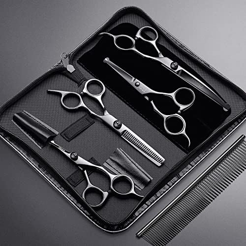 Image of Gimars 7inch Professional 4CR Stainless Steel 6 in 1 Grooming Scissors for Dogs with Safety Round Tip, Heavy Duty Titanium Coated Pet Grooming Scissor for Dogs, Cats and Other Animals
