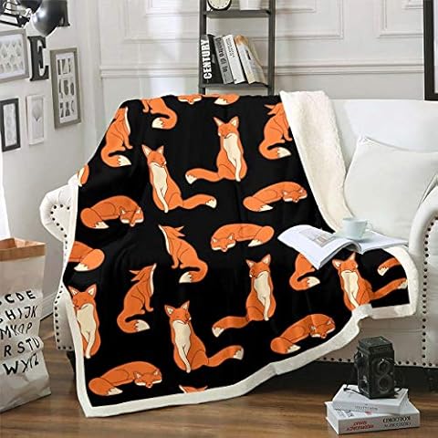 Loussiesd Kids Fox Print Plush Blanket Cover
