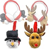 BANBERRY DESIGNS Christmas Ear Muffs – 2 Pack of Plush Reindeer and Snowman Earmuffs – Ear Warmers For Holiday Parties- Ugly Sweater Party Accessory