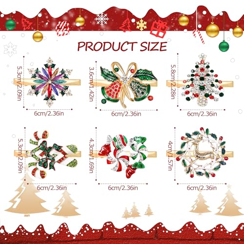 Image of 6 PCS Christmas Hair Clips for Women Sparkly Rhinestone Reindeer Wreath Bell Hairpins Xmas Themed Festive Party Hair Accessory Gifts (Christmas)