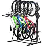 LAJIAOZ Indoor Bike Rack for Garage 5 Bike Storage Stand, Freestanding Vertical Bicycle Rack with Adjustable Hooks, Heavy Duty Steel Garage Bike Organizer for Road Mountain Hybrid Bikes, Black