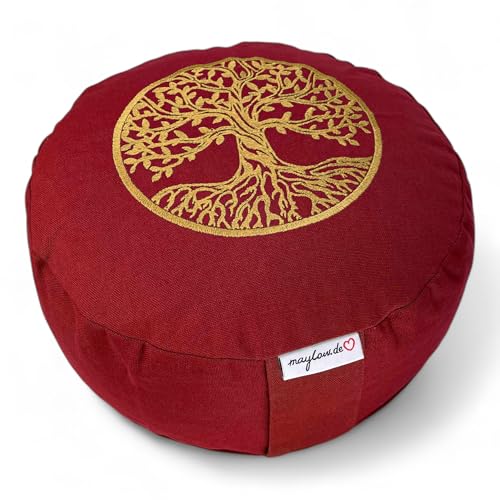 maylow Meditationskissen Baum des Lebens Ø 33 cm | Yogakissen mit Buchweizen | 15 cm Sitzhöhe | Baumwolle… – Ansicht 1
