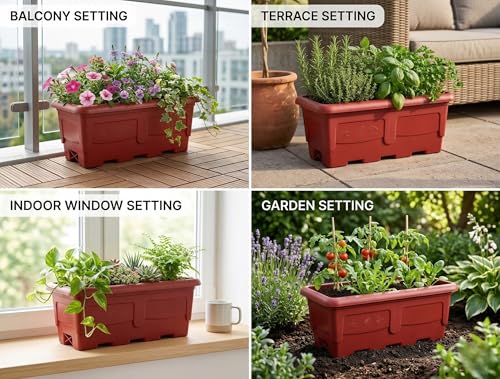 Image of Ocean Mart 20 Inch Plastic Window Planter for Balcony & Terrace Garden | Heavy-Duty Rectangular Planting Pot for Home | for Flowers, Herbs & Indoor Plants | Pack of 3