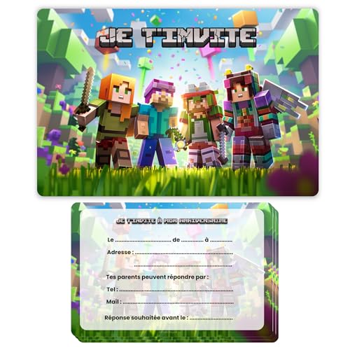 Annoncea 12 Cartes Invitation Anniversaire | Invitation Anniversaire Garçon et Ado à thème | Idéal pour Fête et Goûter d'Anniversaire