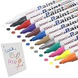 SHENSAIGO Juego de 12 rotuladores permanentes, rotuladores de 12 colores con pequeña tabla de dibujar, rotuladores de pintura resistentes al agua, de secado rápido, para piedra, cartón, plástico