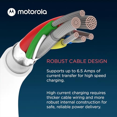 Image of Motorola Original USB Type-A to C Turbo Charging Cable (3.3Ft) | High-Speed Fast Charger Cord for Motorola Edge 60 Fusion /Pro, 50 Fusion /Pro, Razr 50 Ultra, Moto G Series & Moto Pad 60 Pro - White