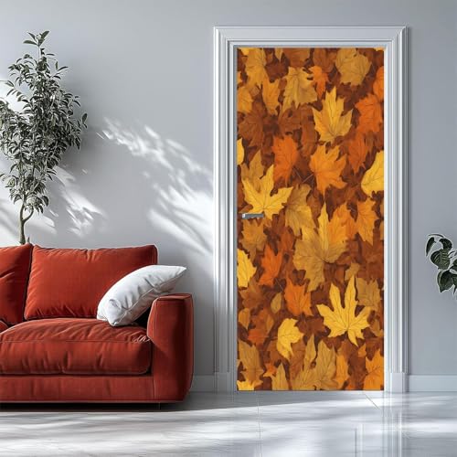 Pegatinas 3D para Puertas de Interior Hoja Hoja de arce Mural de Puerta Autoadhesivo, Extraíble, para Dormitorio, Sala de Estar, decoración del Hogar, 80 X 200 Cm