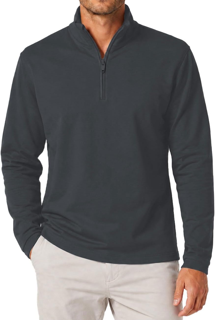 Mens Cotton Quarter Zip Mock Neck pullover Sweatshirt