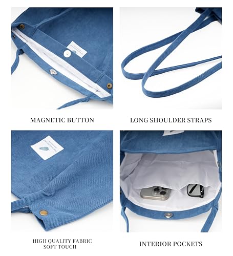 Image of TOPASION Cute Corduroy Tote Bag Canvas Shoulder Handbags for Women Travel Shopping