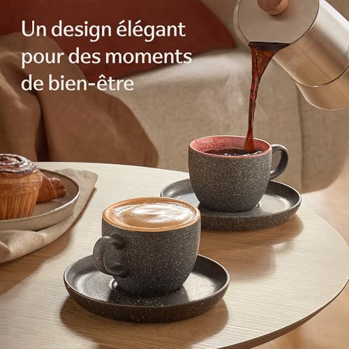 Cosumy 4 Tasses à Cappuccino 200 ml Colorées – Soucoupes – Grès Émaillé – vue 2