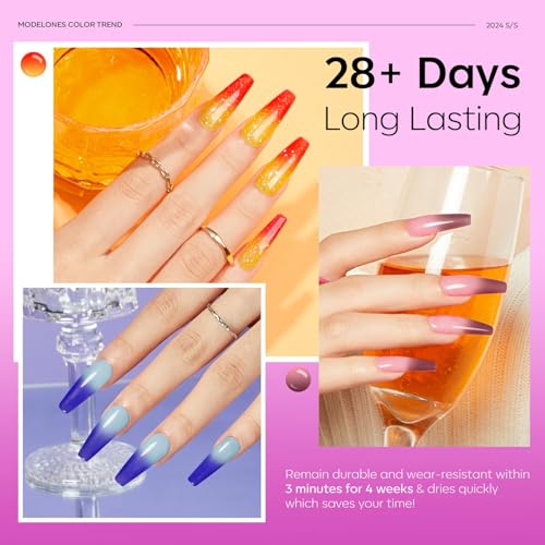 modelones Gel Nail Polish Set, 6 Colors Color Changing Valentine's Day Red Blue Purple Pink Neon Mood Temperature Change Gel Polish Set Soak Off DIY Home Nail Art Gift