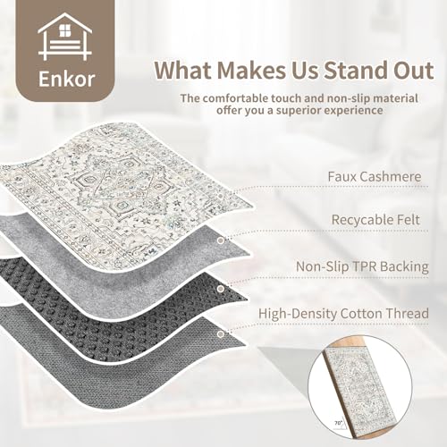 Enkor Area Soft Rugs 2x3 Washable Non Slip Boho Small Floor Entryway Rugs for Hallway, Vintage Style Farmhouse Mat for Kitchen White & Grey by Enkor - Used condition - Image 8
