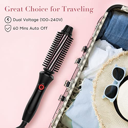 Brush Curling Irons For Short Hair 1 Inch Barrel, Dual Volatge Curling Iron With Brush For Travel, 3 Temperature Settings Curling Brush Iron With Ceramic Tourmaline #TOP6