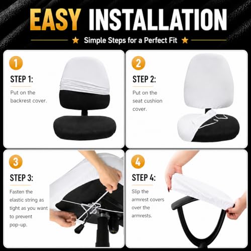 Image of DIVA EN CAMINO DEC Stretchable Split Office Chair Seat Covers - Stretch Computer Chair Slipcover - Washable Rotating Backrest Coverings & Cushion Protectors & Armrest Covers for Dogs, Cats, Pets