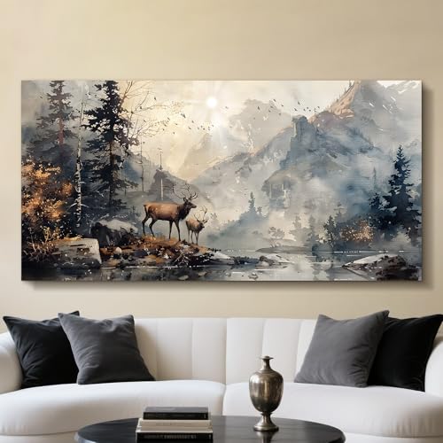 JHHUAMO Lienzo Decorativo Grande 59x119 cm XL, Moderno Cuadro Decorativo para Salón con Vistas a la Montaña, Decoración de Pared para Dormitorio, Escritorio, Baño, Oficina, Comedor