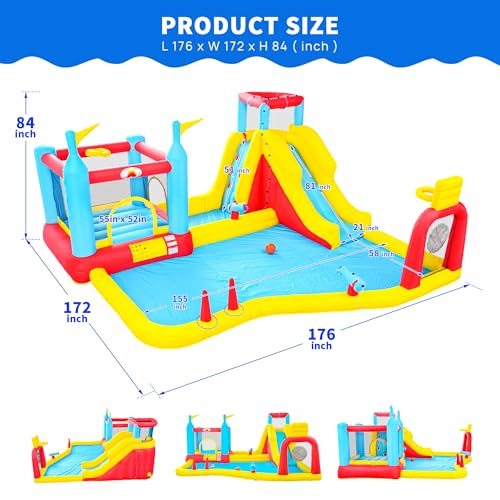 WELLFUNTIME Inflatable Bounce House with Blower, Bouncy Castle with Climbing Wall, Dual Basketball Hoops, Dartboard, Ring Toss - Thumbnail 3