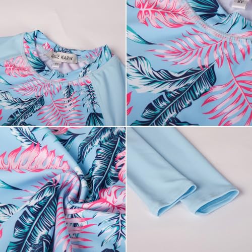 Image of GRACE KARIN Girls Swimsuit Tankini Set Rash Guard Long Sleeve Swimsuit 4 Piece Bathing Suit Swimwear 5-14Y
