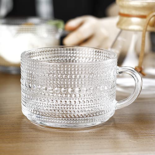 Luxu Vintage Glass Coffee Tea Mugs(Set Of 4),14 Oz Stackable Coffee Cups,Embossed Glass Breakfast Cups,Clear Drinking Glasses Great For Latte,Mocha,Cappuccino,Cereal,Yogurt,Hot Or Cold Beverages #TOP7