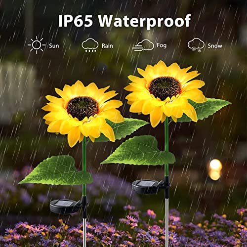 Image of Solar Outdoor Lights for Garden Decor, 2 Pack Waterproof Solar Powered Flowers Stake Lighting for Outdoor Decor, Sunflowers LED Light for Outside Garden Patio Pathway Yard Backyard Porch Lawn