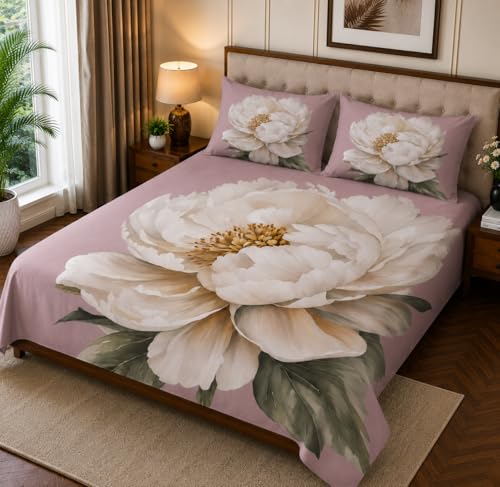 Image of 7D Digital Printed King Size Bedsheet with 2 Pillow Covers | Soft Premium Cotton Feel Microfiber Double Bed Bedsheet | Breathable, Wrinkle Free & Fade Resistant | (Peach, KingSize-225x250CM)