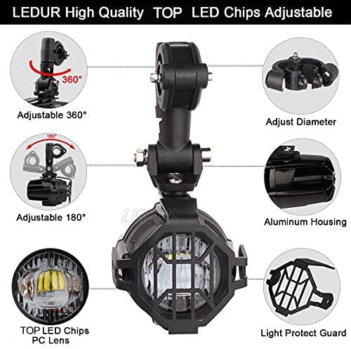 Ledur Motorcycle Auxiliary Lights Led Spot Driving R1200Gs Fog Lights Turn Signal Drl Compatible With R1200Gs F800Gs K1600 Ktm Fits Universal Motorcycle 40W 6000K Spot Driving Fog Lamps #TOP1