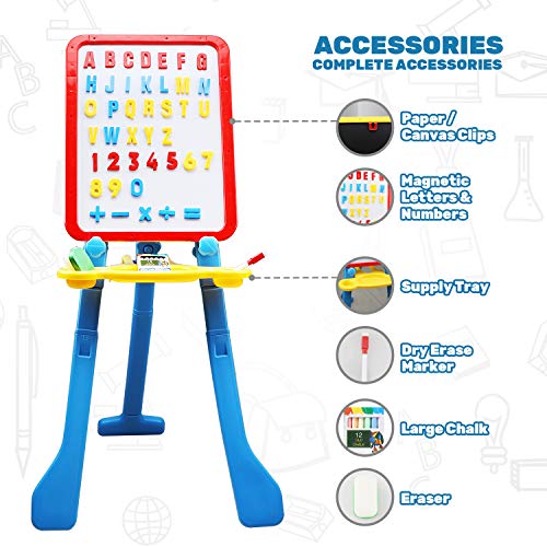 STEAM Life Art Easel for Kids 4 in 1 Magnetic Board, Chalkboard, Painting Easel, and Drawing White Board for Kids Toddler Includes Magnetic Letters and Numbers Easy Storage and Adjustable Height