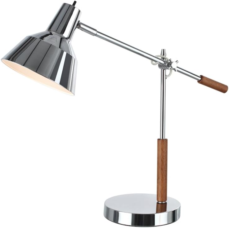 Aspen Creative 40042, 24 1/2" High Modern Metal Desk Lamp, Chrome Finish with Wood Accents and Metal Lamp Shade, 23" wide