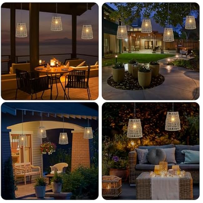 Solar Lanterns Outdoor Waterproof Hanging Light-Natural Seeweed Rattan Decorative Solar Rattan Pendent Chandelier Light with Edison Bulb for Patio Garden Landscape Pathway Yard D¨¦cor