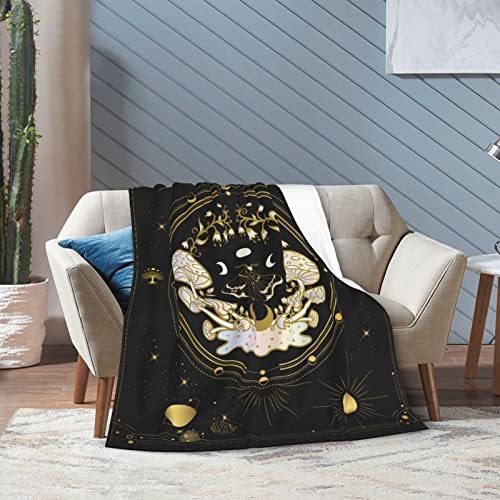 Mushroom Hippie Decor Fleece Blanket Fuzzy Soft Plush Gothic Moth Skull Sun Moon Blanket For All Season Throws For Home Couch Bed Sofa Livingroom Office 80X60In #TOP5