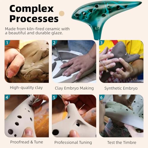 Image of Ocarina,Strawfire12 Hole Ocarina Instrument,Alto C Ceramic Ocarina With Song Book Strap for Beginner Gift Idea(Blue)