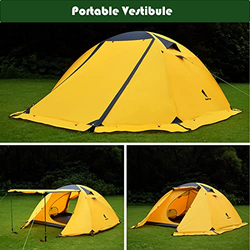 Geertop Portable 4 Person 4 Seasons Backpacking Tent Double Layer Waterproof Larger Family Camping Tent Lightweight For Camp Outdoor Sports Hiking Travel Beach - Easy To Set Up #TOP4