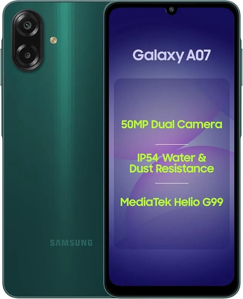 Samsung Galaxy A07 LTE (Green, 4GB RAM, 64GB Storage) | 50MP Dual Camera | 6.7 Inch HD+ Display | 90Hz Refresh Rate | MediaTek Helio G99 (6nm) | IP54 | 6 Gen OS Upgrade and Security Update-image-42
