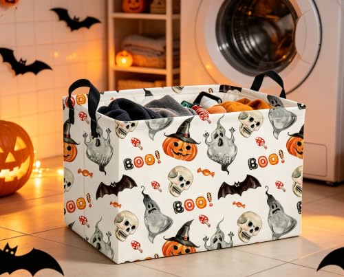Image of Kids Basket Hlooween Storage Basket Gift Basket Rectangular Bedroom Decor for Books(Watercolor Halloween)