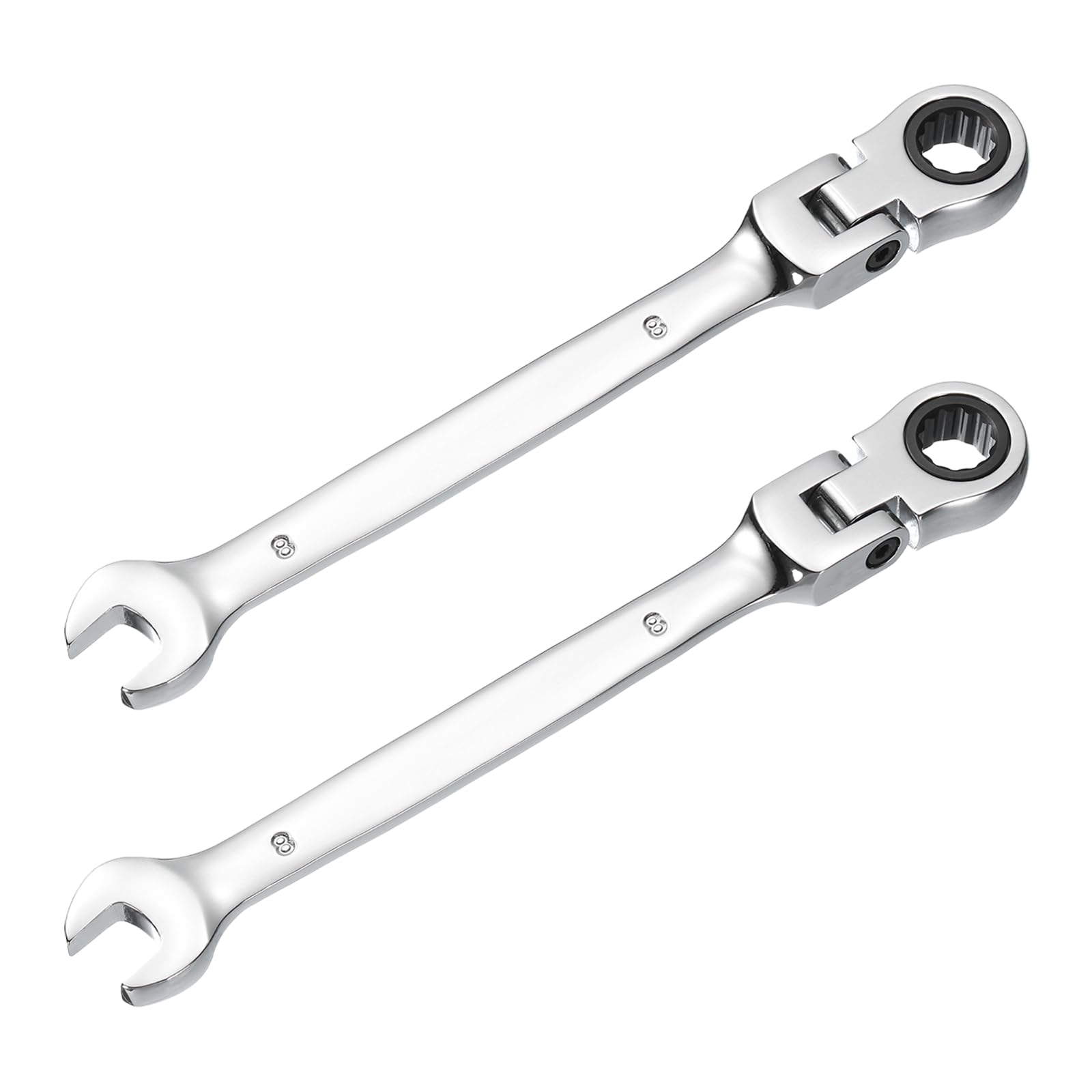 sourcing map 2 Pcs Flex-Head Ratcheting Combination Wrench 8mm 72-Teeth Metric Standard Ratchet Box and Open End CR-V Steel Double Ended Wrench for Fasteners Nuts Bolts