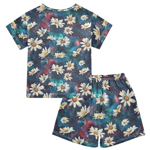 ALAZA Daisy Flowers on Space Pajama Set Short Sleeve Sleepwear Soft Lounge Nightwear2