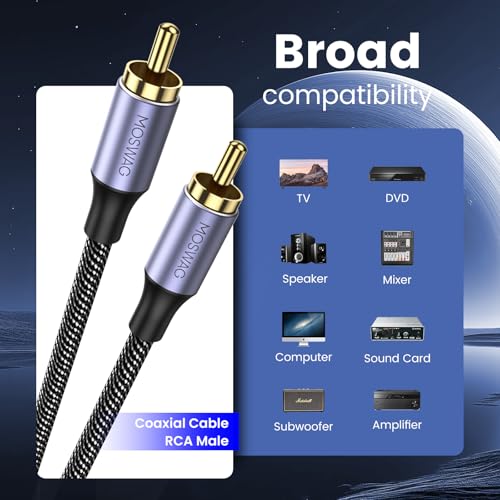 MOSWAG Cinch RCA Kabel, Cinch RCA Digitales Koaxialkabel, Digitales Cinch Kabel Premium Für Heimkinos, Audiosysteme, PS3, Wii, Auto Audiosysteme, Lautsprecher, DVD (1M)
