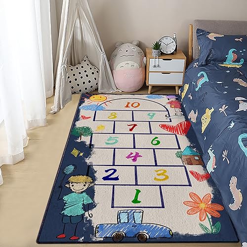 Kyhlten Kinderteppich Kinder Hopscotch Hüpfspiel Teppich Kinderzimmer, Spielmatte Spielteppich...