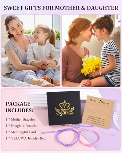 Image of YELUWA 2 Pcs Mother Daughter /Son Bracelets, Mothers Day Gifts, Back to School Gift, First Day of School Gifts, Lovely Charm Bracelets Set Mommy and Me Jewelry with Gift Box Wish Card