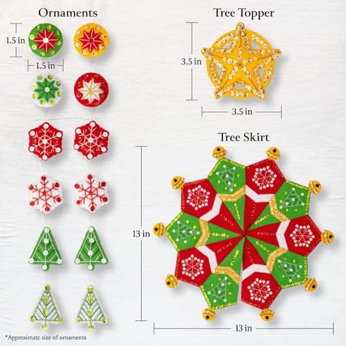 Image of Bucilla Felt Applique 14 Piece Mini Tree Making Kit, Merry Miniatures, Perfect for Holiday DIY Arts and Crafts, 89653E