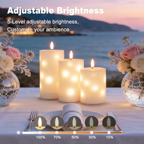 Image of LEDHOLYT Rechargeable Glass LED Flameless Candles, Embedded Star String Flickering Flameless Candles for Romantic Ambiance and Home Decoration with Remote & Timer(White)