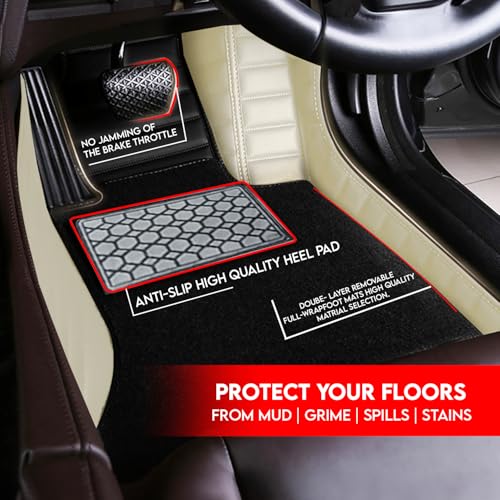 Image of ULS | 9D Combination Foot Mat | Waterproof | Anti-Slip | PU Leather | Full Coverage | All Weather | Custom Fitted | Car Mats | Compatible with Mahindra XUV 3XO (Automatic) 2024 - Black HC-Beige