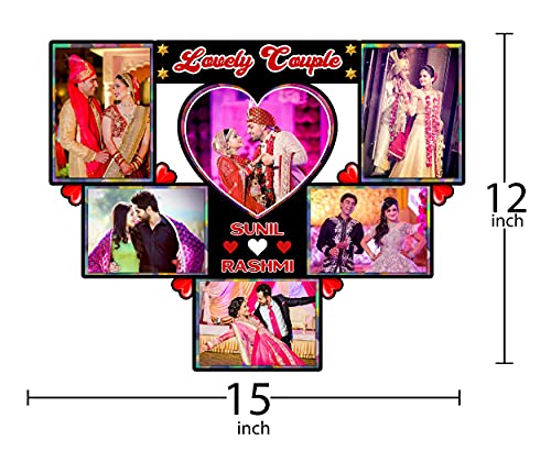 Image of Shrikant Art Personalized inchLovely Couple inch Multi-Photo Collage Wall Hanging - Custom Name Wooden Picture Frame with 6 Individual Photo Slots for Weddings and Anniversaries