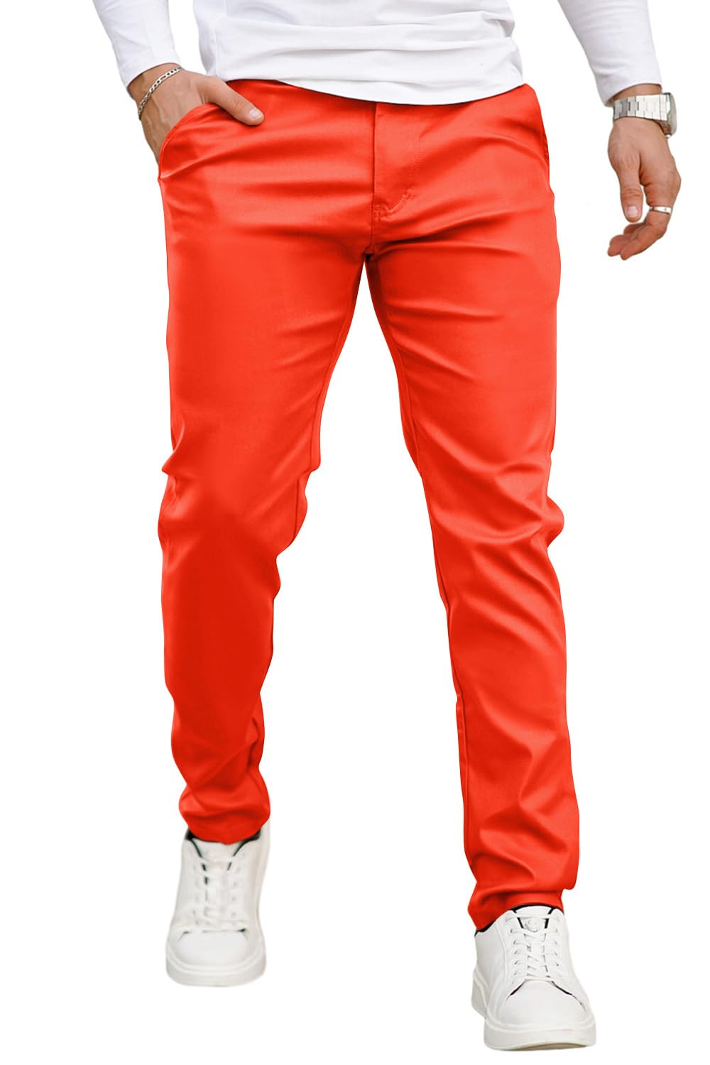 GINGTTO Mens Leather Pants Slim Fit Disco Pants for Men Stretch