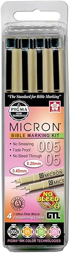 GT Luscombe Company Inc Pigma Micron 005 Ultra Fine 05 - Kit de bolígrafos de notas bíblicas de punta media No se mancha ni se decolora Seguro
