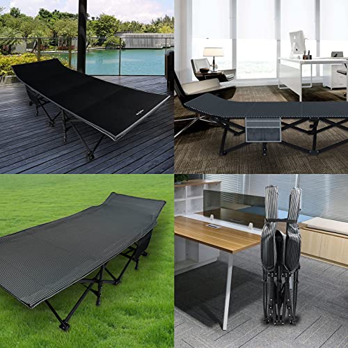 Hejiko Camping Cot For Adults, Folding Cot With Mattress, Sleeping Cot Bed With Carry Bag, Heavy Duty Portabld Cots For Camp Travel Outdoor Home Office 450Lb, Black Set (Cot+Pad) #TOP5