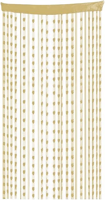Door Curtains Window Fly Screen:1m x 2m Champagne Gold Doorways Divider Wall Panel Windows Divider Blind Hanging Tassel Heart Shape String Curtain Background for Home Living Room Patio Decor